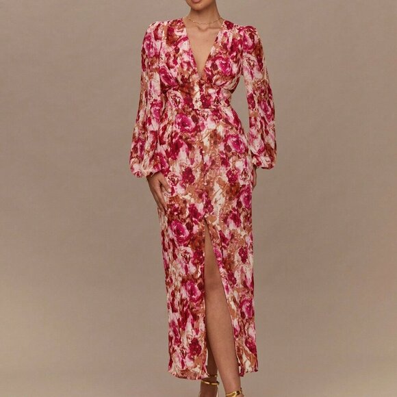 Hot Pink Boho Romantic Jacquard Women's Maxi Dress - Picture 6 of 7